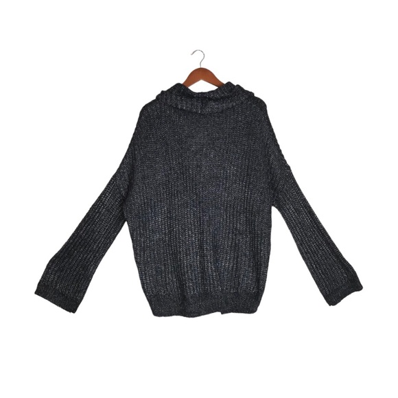 Express Black Cowl Neck Oversized High Low Hem Wool Blend Ribbed Knit Sweater - Picture 2 of 5